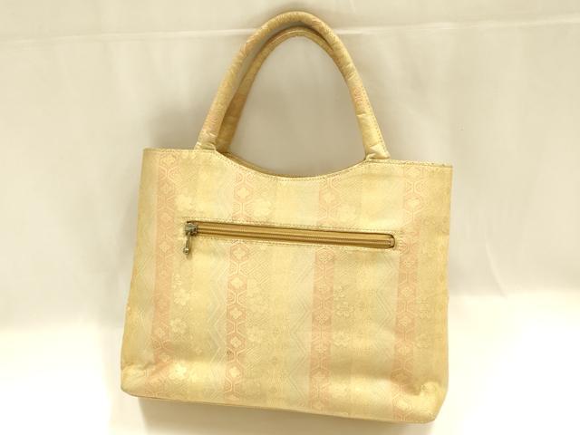 平和屋着物●和装小物　和装バッグ　ハンドバッグ　吉祥花間道　金糸　帯地使用　逸品　AABM2249ay