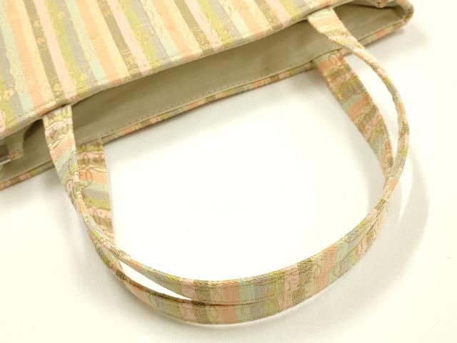 平和屋着物●和装小物　和装バッグ　ハンドバッグ　トートバッグ　縞　変わり七宝　金糸　逸品　AABM2252ay