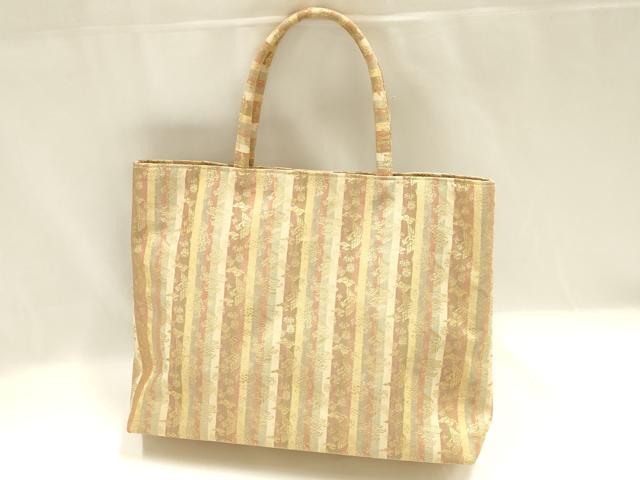 平和屋着物●和装小物　和装バッグ　ハンドバッグ　トートバッグ　花鳥文　金糸　逸品　AABM2254ay