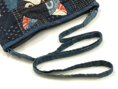 平和屋着物●和装小物　和装バッグ　久留米絣　ショルダーバッグ　パッチワーク　猫　綿　逸品　AABM2258ay