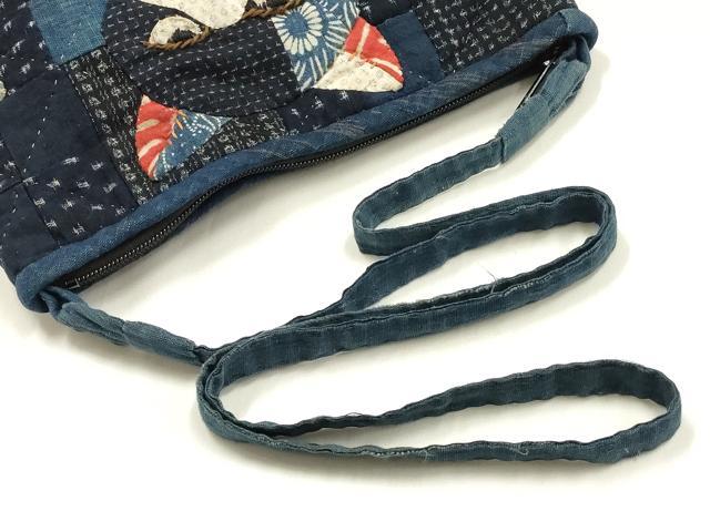 平和屋着物●和装小物　和装バッグ　久留米絣　ショルダーバッグ　パッチワーク　猫　綿　逸品　AABM2258ay