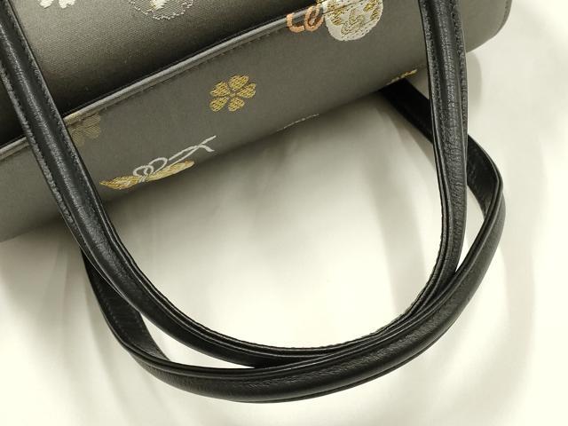 平和屋着物●和装小物　和装バッグ　ハンドバッグ　吉祥花文　瓢箪　雪輪　金糸　帯地使用　マグネット式　逸品　AABM2260ay