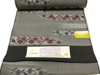 平和屋着物▼小紋　アンサンブル　反物　着尺+羽尺　鈴鹿織　霞花文　未使用　AABM2263ay