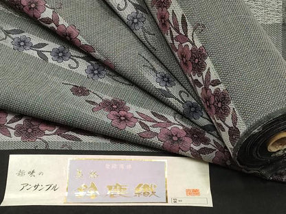 平和屋着物▼小紋　アンサンブル　反物　着尺+羽尺　鈴鹿織　霞花文　未使用　AABM2263ay
