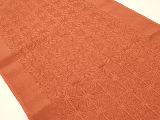 平和屋着物●和装小物　帯締め・帯揚げセット　草木染　笹浪組　色無地　麻の葉地紋　代赭色　正絹　逸品　未使用　AABM2269ay