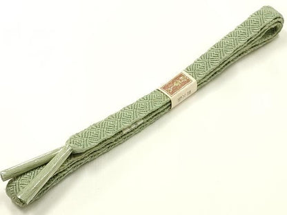 平和屋着物●和装小物　帯締め・帯揚げセット　本草木染　平組　霞草花地紋　若葉色　正絹　逸品　未使用品あり　AABM2287ay