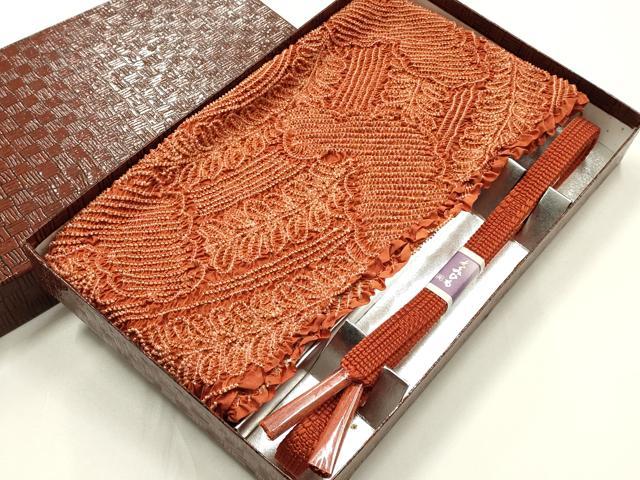 平和屋着物●和装小物　帯締め・帯揚げセット　平組　柄絞り　枝葉文　正絹　逸品　未使用　AABM2290ay