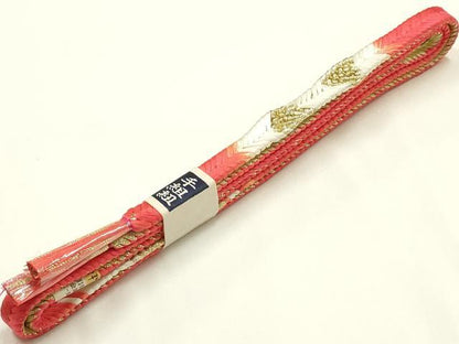 平和屋着物●和装小物　帯締め・帯揚げセット　平組　総絞り　金糸　正絹　逸品　未使用　AABM2292ay