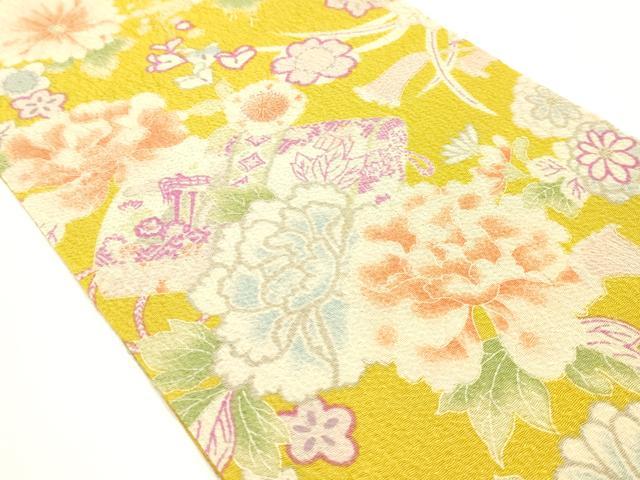 平和屋着物●和装小物　帯締め・帯揚げ・伊達衿セット　丸組　舞花文　捻梅　花柄　正絹　逸品　未使用　AABM2305ay