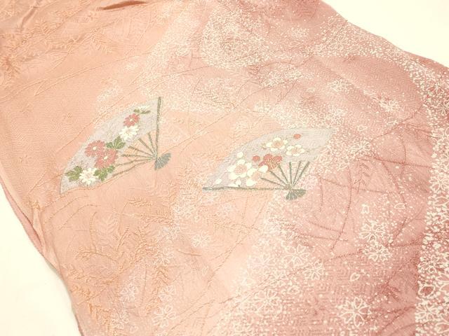 平和屋本店●和装小物　帯締め・帯揚げセット　高麗組 綾出し　舞扇花文　金糸　金銀彩　暈し染め　長尺　正絹　逸品　未使用　AABM2308ay