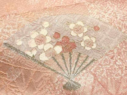平和屋本店●和装小物　帯締め・帯揚げセット　高麗組 綾出し　舞扇花文　金糸　金銀彩　暈し染め　長尺　正絹　逸品　未使用　AABM2308ay