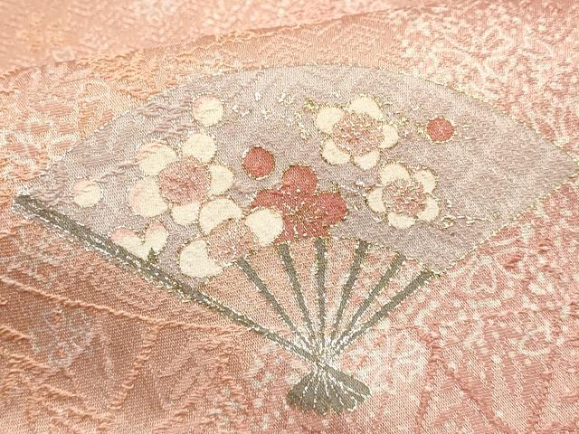 平和屋本店●和装小物　帯締め・帯揚げセット　高麗組 綾出し　舞扇花文　金糸　金銀彩　暈し染め　長尺　正絹　逸品　未使用　AABM2308ay