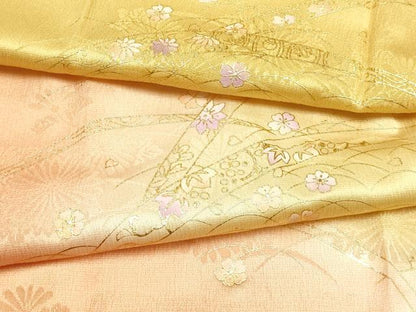 平和屋本店●和装小物　帯締め・帯揚げセット　高麗組　芝花文　金糸　金彩　暈し染め　正絹　逸品　未使用　AABM2310ay