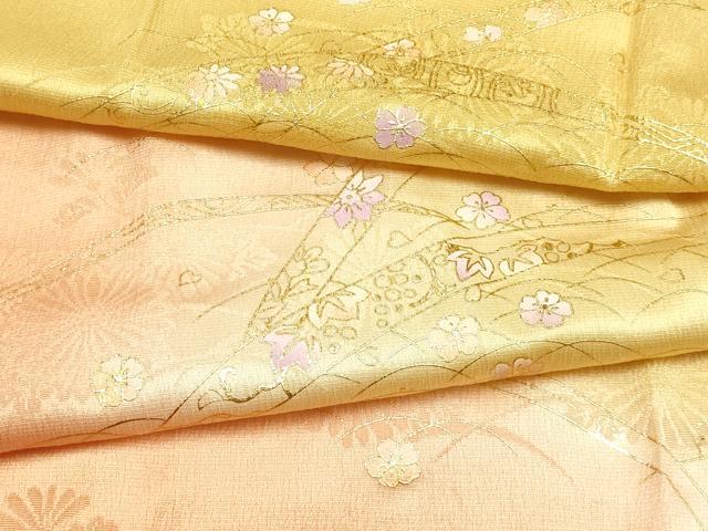 平和屋本店●和装小物　帯締め・帯揚げセット　高麗組　芝花文　金糸　金彩　暈し染め　正絹　逸品　未使用　AABM2310ay