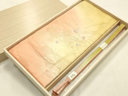 平和屋本店●和装小物　帯締め・帯揚げセット　高麗組　芝花文　金糸　金彩　暈し染め　正絹　逸品　未使用　AABM2310ay