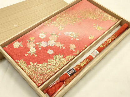 平和屋本店●和装小物　帯締め・帯揚げセット　高麗組　舞花文　金糸　金彩　暈し染め　正絹　逸品　未使用　AABM2311ay