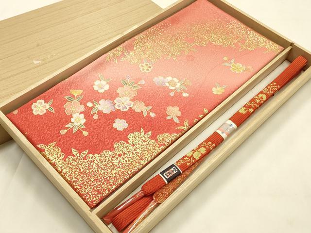 平和屋本店●和装小物　帯締め・帯揚げセット　高麗組　舞花文　金糸　金彩　暈し染め　正絹　逸品　未使用　AABM2311ay