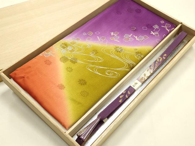 平和屋本店●和装小物　帯締め・帯揚げセット　高麗組　流水箔散らし　金糸　金銀彩　暈し　正絹　逸品　未使用　AABM2312ay