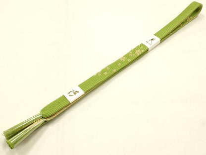 平和屋本店●和装小物　帯締め・帯揚げセット　高麗組 綾出し　芝草花文　金糸　金彩　正絹　逸品　未使用　AABM2313ay
