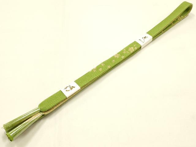 平和屋本店●和装小物　帯締め・帯揚げセット　高麗組 綾出し　芝草花文　金糸　金彩　正絹　逸品　未使用　AABM2313ay