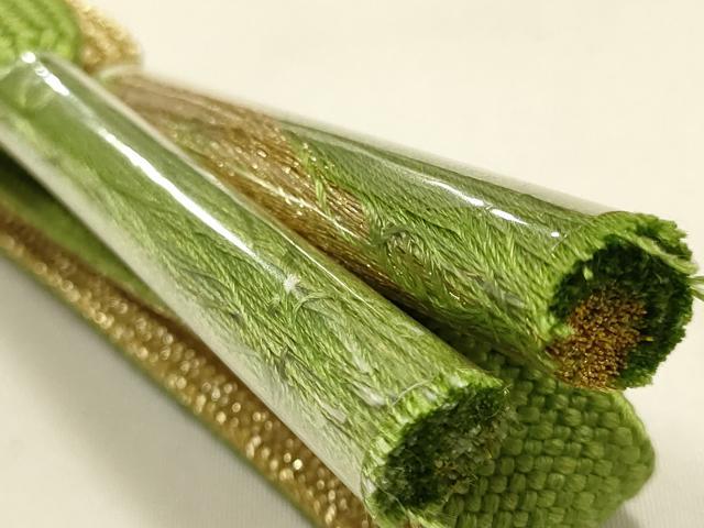 平和屋本店●和装小物　帯締め・帯揚げセット　高麗組 綾出し　芝草花文　金糸　金彩　正絹　逸品　未使用　AABM2313ay