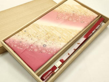平和屋本店●和装小物　帯締め・帯揚げセット　高麗組　霞花文　金糸　金彩　暈し染め　正絹　逸品　未使用　AABM2314ay