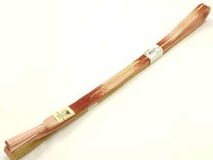 平和屋本店●和装小物　帯締め・帯揚げセット　高麗組　枝花文　椿　金糸　金彩　暈し染め　正絹　逸品　未使用　AABM2316ay