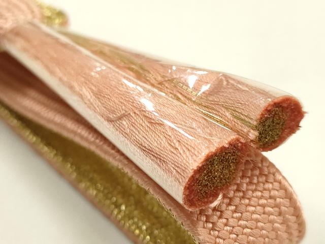 平和屋本店●和装小物　帯締め・帯揚げセット　高麗組　枝花文　椿　金糸　金彩　暈し染め　正絹　逸品　未使用　AABM2316ay