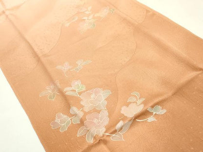 平和屋本店●和装小物　帯締め・帯揚げセット　高麗組　枝花文　椿　金糸　金彩　暈し染め　正絹　逸品　未使用　AABM2316ay
