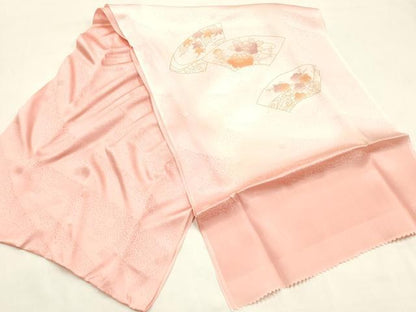平和屋本店●和装小物　帯締め・帯揚げセット　笹浪組　地紙花文　金糸　金彩　暈し染め　正絹　逸品　未使用　AABM2317ay
