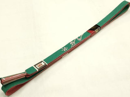 平和屋本店●和装小物　帯締め・帯揚げセット　高麗組　刺繍　笹竹花文　金糸　金銀彩　正絹　逸品　未使用　AABM2321ay