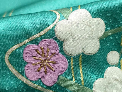 平和屋本店●和装小物　帯締め・帯揚げセット　高麗組　刺繍　笹竹花文　金糸　金銀彩　正絹　逸品　未使用　AABM2321ay