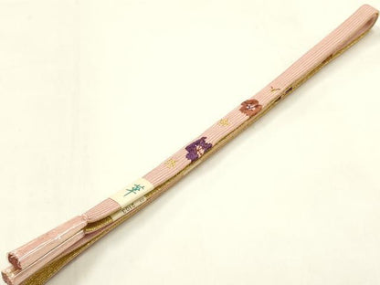 平和屋本店●和装小物　帯締め・帯揚げセット　内記組　霞枝花文　金糸　暈し染め　正絹　逸品　未使用　AABM2322ay