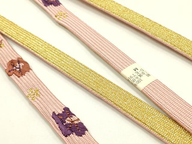 平和屋本店●和装小物　帯締め・帯揚げセット　内記組　霞枝花文　金糸　暈し染め　正絹　逸品　未使用　AABM2322ay