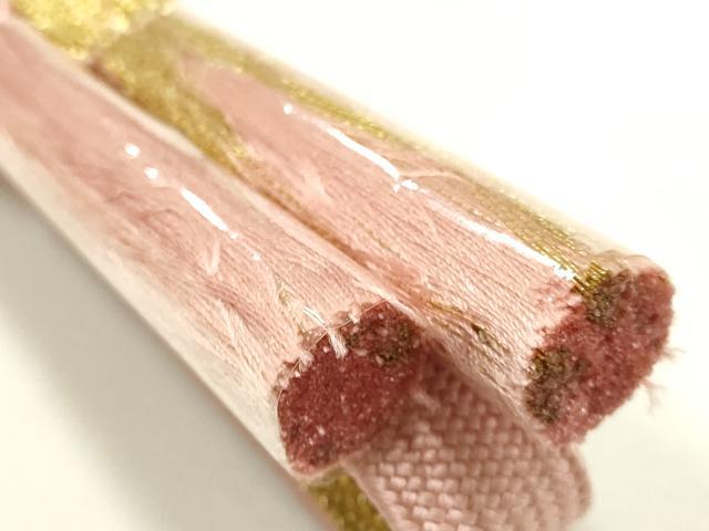 平和屋本店●和装小物　帯締め・帯揚げセット　内記組　霞枝花文　金糸　暈し染め　正絹　逸品　未使用　AABM2322ay