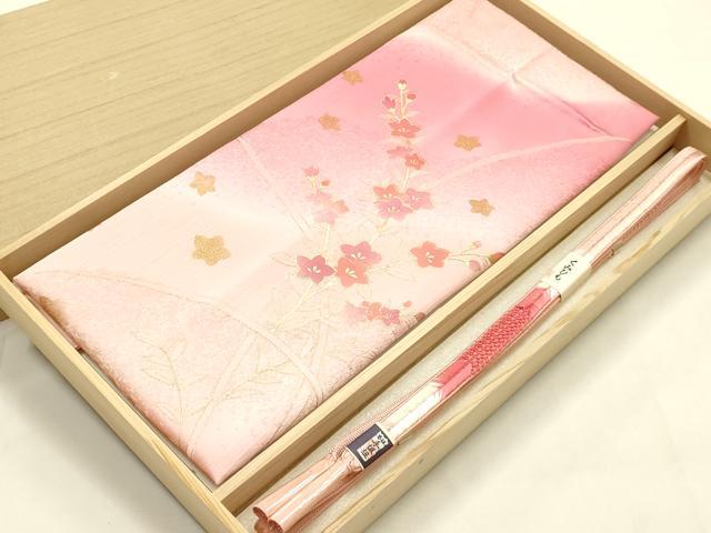平和屋本店●和装小物　帯締め・帯揚げセット　大和高麗組　草花文　金糸　金彩　暈し染め　正絹　逸品　未使用　AABM2326ay
