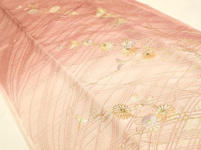 平和屋本店●和装小物　帯締め・帯揚げセット　丸組　芝草花文　菊　金糸　金彩　暈し染め　正絹　逸品　未使用　AABM2328ay