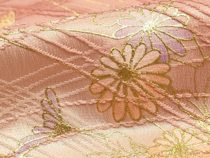 平和屋本店●和装小物　帯締め・帯揚げセット　丸組　芝草花文　菊　金糸　金彩　暈し染め　正絹　逸品　未使用　AABM2328ay