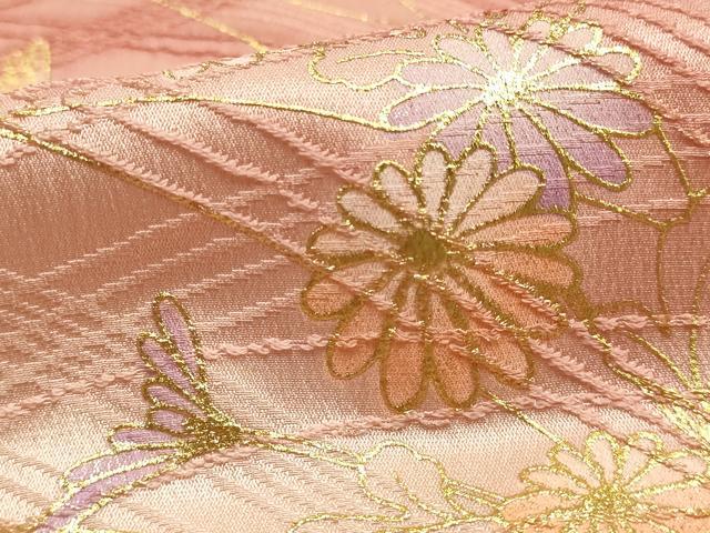 平和屋本店●和装小物　帯締め・帯揚げセット　丸組　芝草花文　菊　金糸　金彩　暈し染め　正絹　逸品　未使用　AABM2328ay