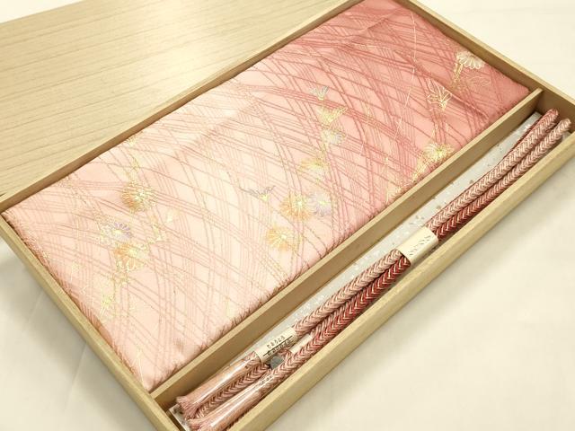 平和屋本店●和装小物　帯締め・帯揚げセット　丸組　芝草花文　菊　金糸　金彩　暈し染め　正絹　逸品　未使用　AABM2328ay