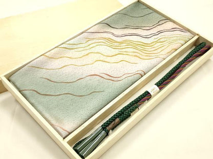 平和屋本店●和装小物　帯締め・帯揚げセット　丸組　金糸　金通し地　暈し染め　正絹　逸品　未使用　AABM2329ay