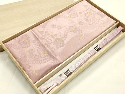 平和屋本店●和装小物　帯締め・帯揚げセット　平組　舞花文　辻が花　金糸　金彩　暈し染め　正絹　逸品　未使用　AABM2330ay
