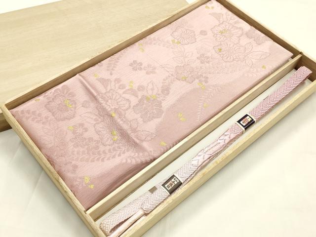平和屋本店●和装小物　帯締め・帯揚げセット　平組　舞花文　辻が花　金糸　金彩　暈し染め　正絹　逸品　未使用　AABM2330ay