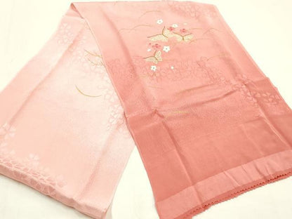 平和屋本店●和装小物　帯締め・帯揚げセット　高麗組　刺繍　舞蝶花文　金糸　金彩　暈し染め　正絹　逸品　未使用　AABM2331ay