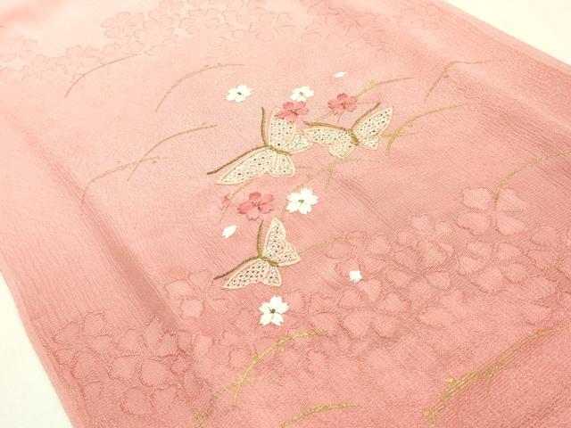 平和屋本店●和装小物　帯締め・帯揚げセット　高麗組　刺繍　舞蝶花文　金糸　金彩　暈し染め　正絹　逸品　未使用　AABM2331ay