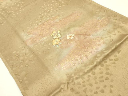 平和屋本店●和装小物　帯締め・帯揚げセット　高麗組　刺繍　霞花文　金糸　金彩　暈し染め　正絹　逸品　未使用　AABM2332ay