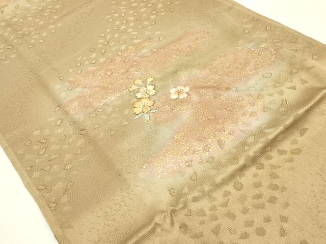 平和屋本店●和装小物　帯締め・帯揚げセット　高麗組　刺繍　霞花文　金糸　金彩　暈し染め　正絹　逸品　未使用　AABM2332ay
