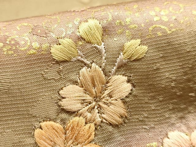 平和屋本店●和装小物　帯締め・帯揚げセット　高麗組　刺繍　霞花文　金糸　金彩　暈し染め　正絹　逸品　未使用　AABM2332ay