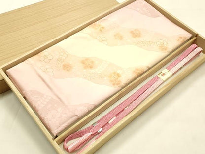 平和屋本店●和装小物　帯締め・帯揚げセット　高麗組　道長花文　地紋起こし　金糸　金彩　暈し染め　正絹　逸品　未使用　AABM2333ay
