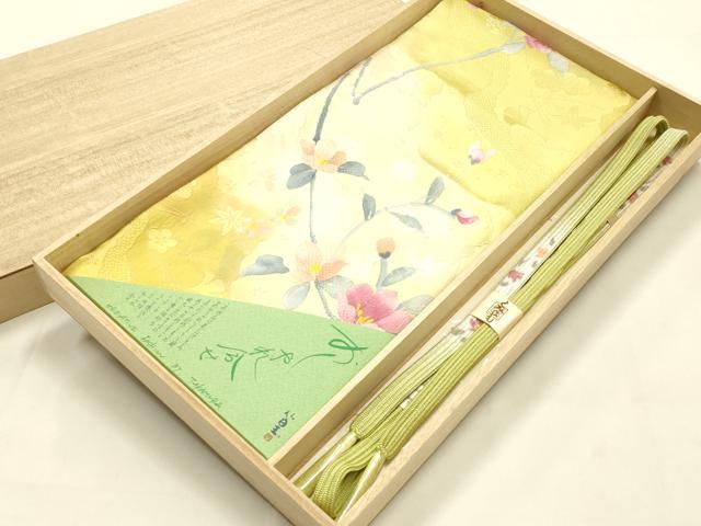 平和屋本店●和装小物　帯締め・帯揚げセット　篁　手描き　平組　枝花文　暈し染め　正絹　逸品　未使用　AABM2334ay